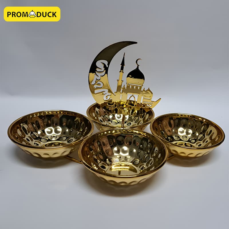 4 Gold Dates & Nuts attached Plates With Metal Gold Stand ๐โจ