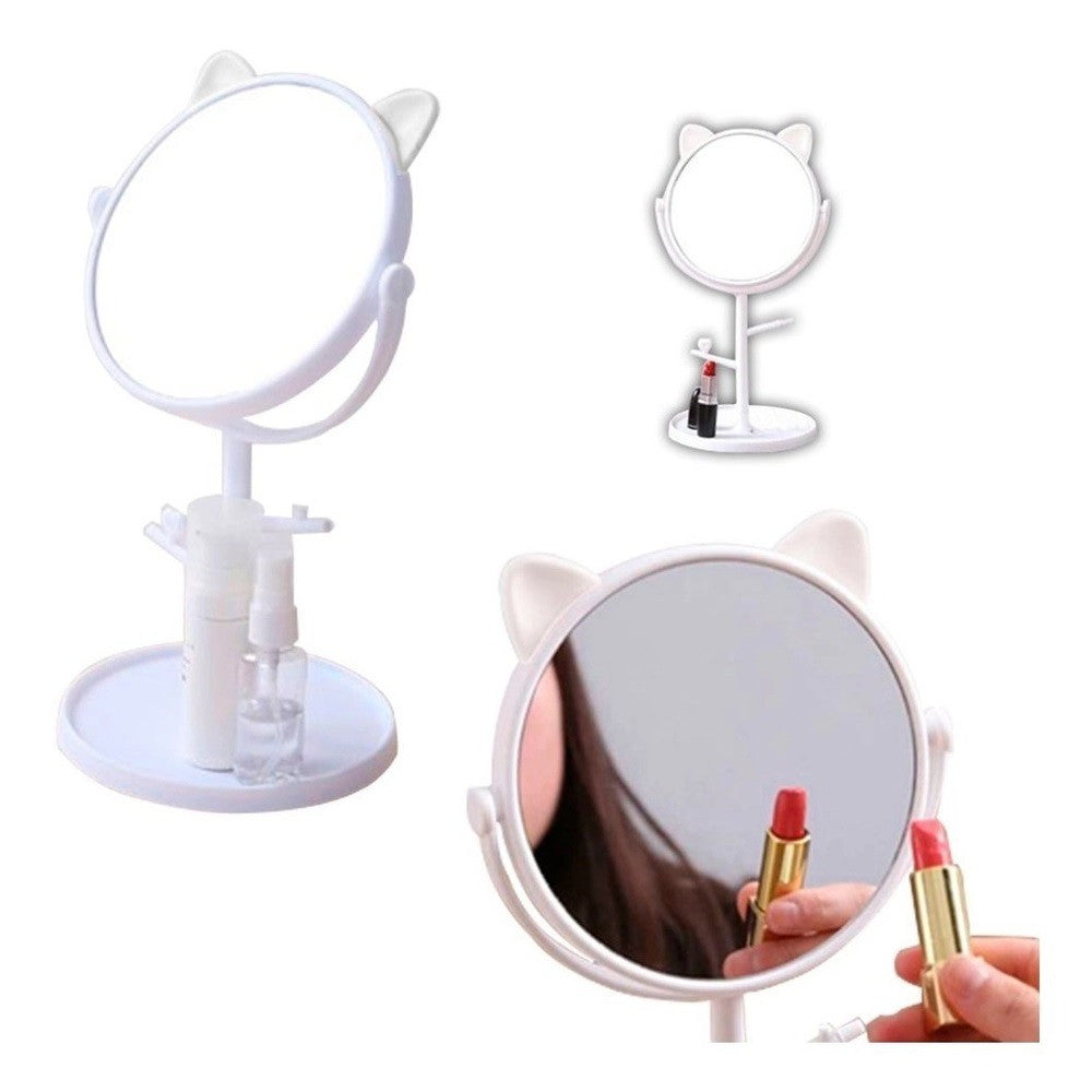 A 360 degree swivel Small Stand cute Desktop Makeup Mirror for Bathroom or Bedroom