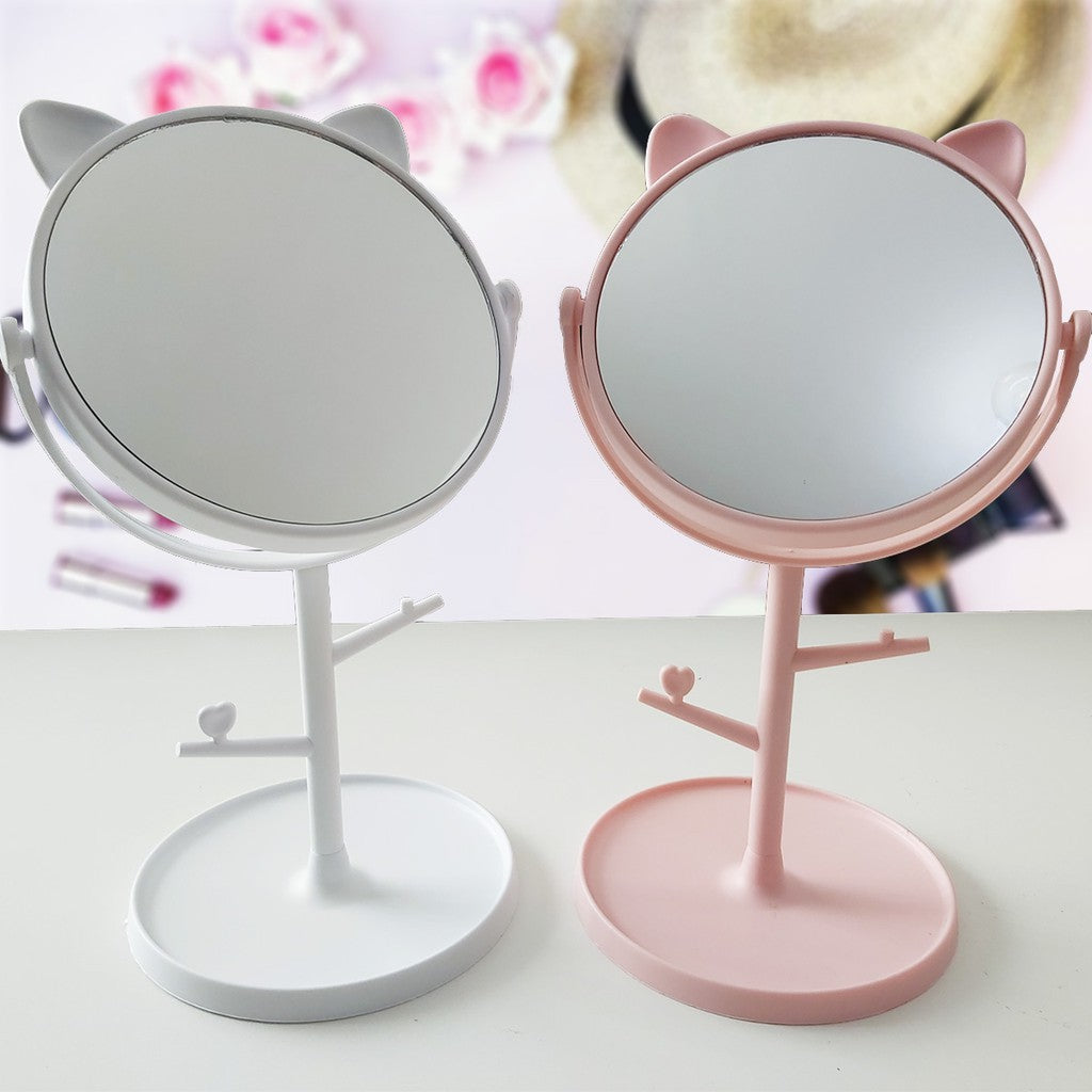 A 360 degree swivel Small Stand cute Desktop Makeup Mirror for Bathroom or Bedroom