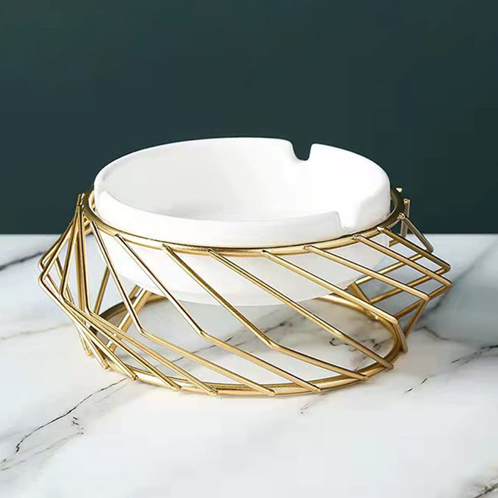 Ceramic ashtray with unique metal golden stand