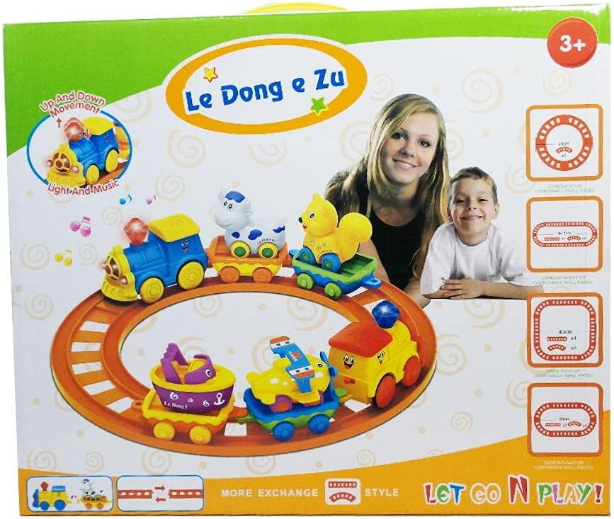 cartoon travel train track light and music toy