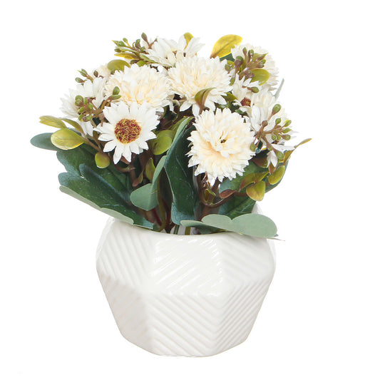 White Pot With Artificial Flowers